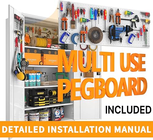 Miniatura 3 de Armario de almacenamiento de metal alto y ancho mejorado con puertas y 4 estantes ajustables  Armario de garaje negro resistente con ruedas y