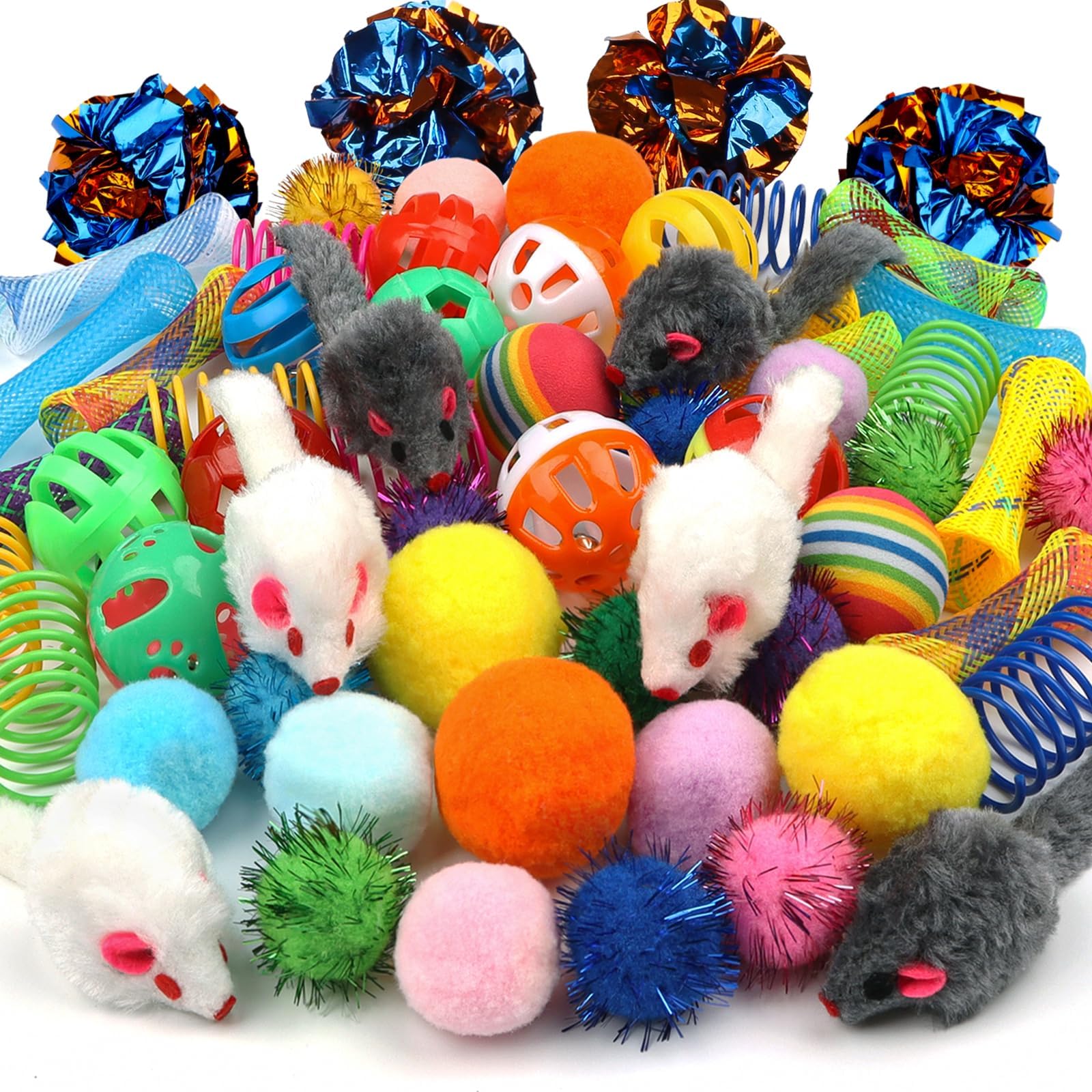 QUOZUO Kitten Toys, 60PCS Cat Balls Springs Toy Set