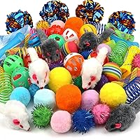 QUOZUO 60PCS Kitten Toys Set - Sparkle Crinkle Balls, Springs, Furry Mice - Interactive Cat Toys for Endless Play