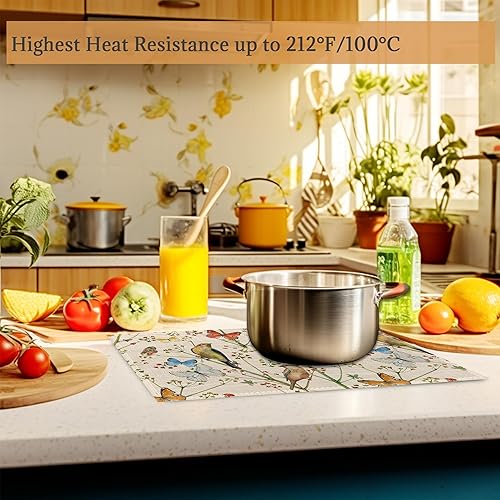 Miniatura 5 de Juego de 6 manteles individuales de lino vintage, naturaleza con pájaros y mariposas, manteles individuales modernos lavables de 12 x 18 pulgadas,