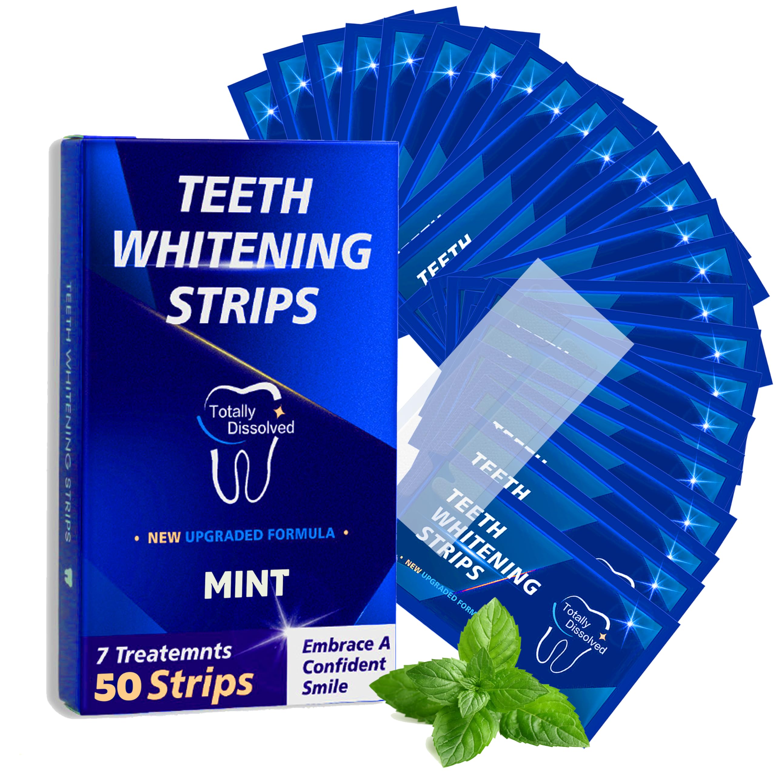 Teeth Whitening Strips for Sensitive - 50 Strips for Fast Results & Deep Stain Removal | Enamel Safe, Non-Slip Technology | Professional Whitening at Home, Mint