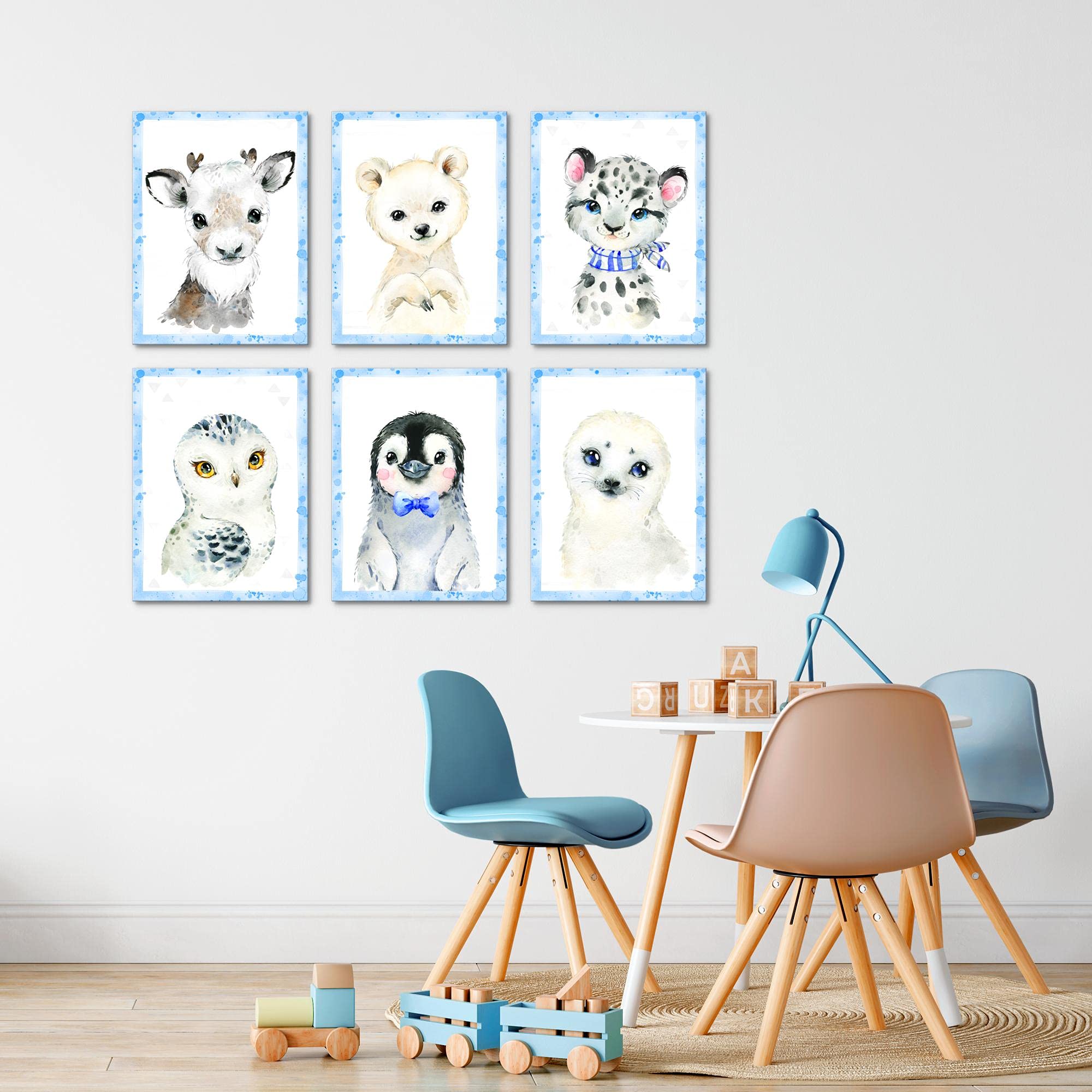 Tableaux Decoration - PRÊT À ÊTRE ACCROCHÉ - Animaux - Chambre Bebe Fille - Bleu - N017465b