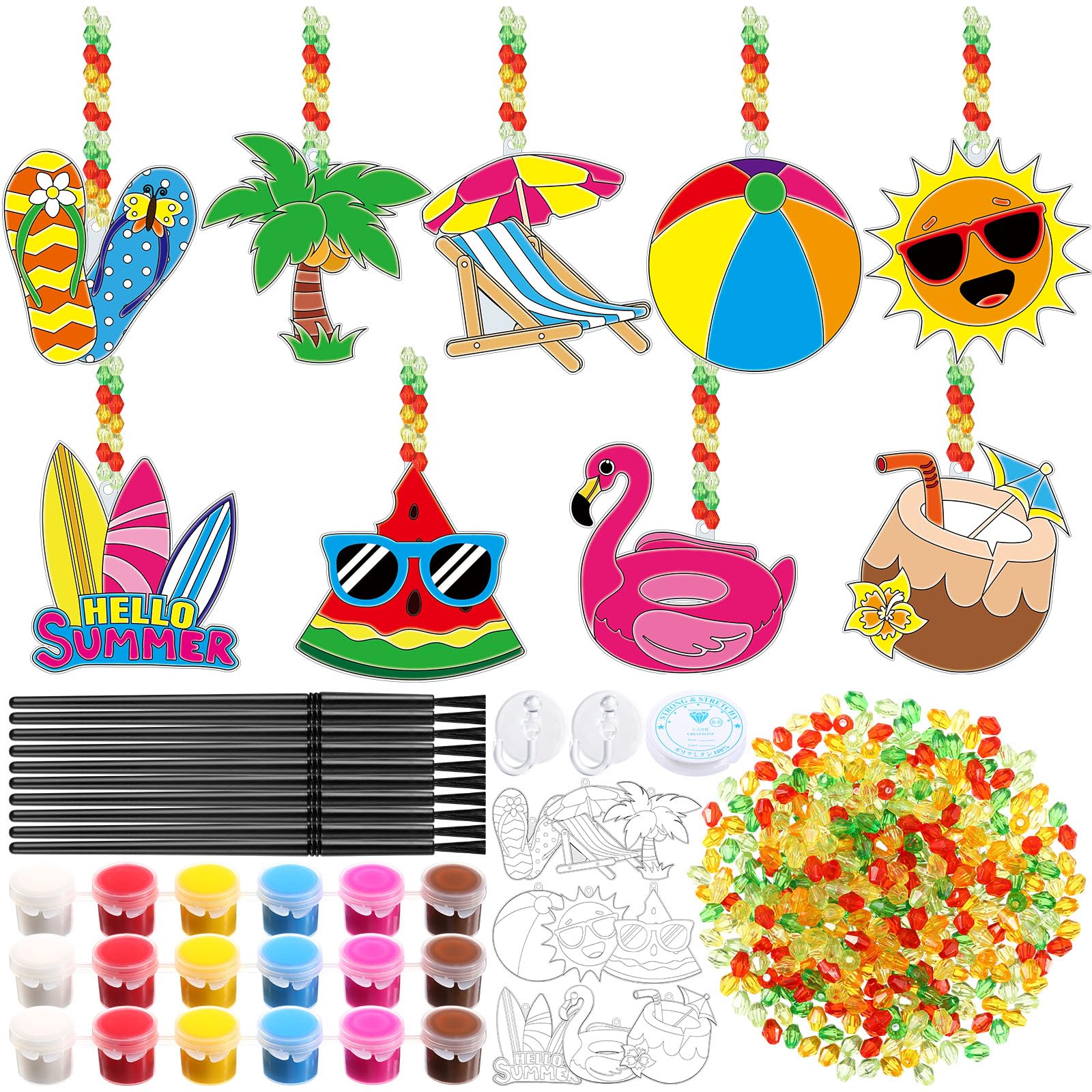 Pasimy 36 Sets Summer Suncatchers Craft Kits Beach Tropical DIY Paint Window Hanging Ornaments Decorations Palm Flip Flops Make Your Own Activities Arts Project Party Favors Gifts for Classroom Home
