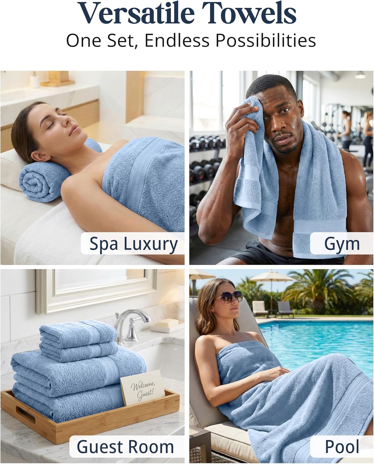 LANE LINEN 100% Cotton Premium Bathroom Towels Set - 16 Pieces - Ring Spun, Quick Dry, Super Soft & Highly Absorbent - 4 Bath, 8 Washcloths, 4 Hand Towels for Bathroom - Pre Shrunk - Cerulean Blue - Image 7