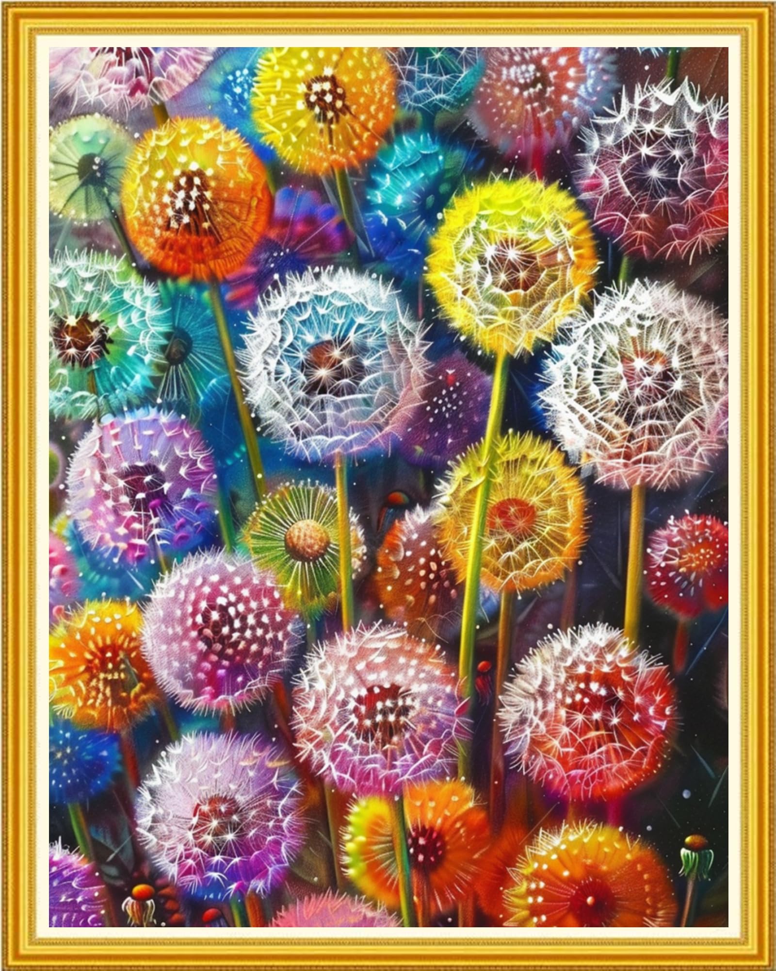 Magxvouy Cross Stitch Kits Stamped Full Range of Embroidery Kits,Cross Stitch Patterns Needlework Kits for Beginners 11CT Printed Kits&amp;Colorful Dandelion 16x20 inch