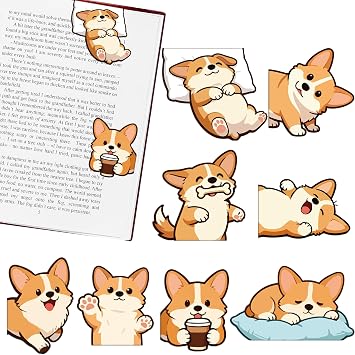 Corgi Magnetic Bookmarks Gifts - 8 Pcs Cute Dog Bookmark for Women Kids Pet Animals Lovers Students Funny Page Clips School Office Reading Accessories Bookworms Gift for Birthday Christmas