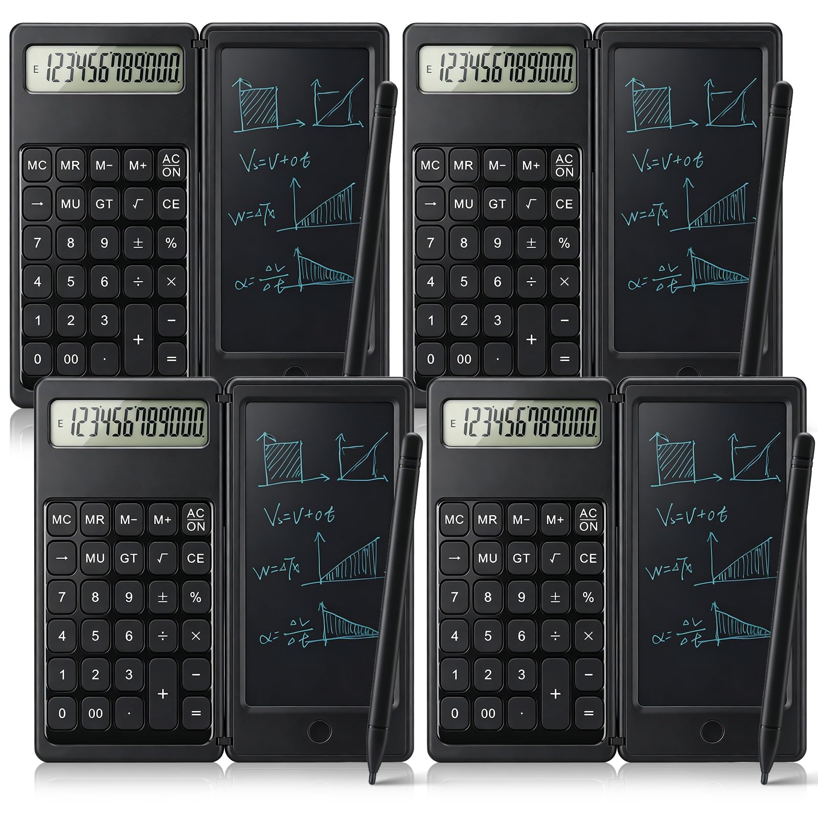 Zhehao 4 calculadoras pequeñas con bloc de notas y lápiz capacitivo, función plegable, bloc de notas y lápiz capacitivo, color negro