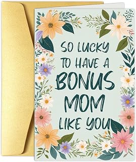 Bonus Mom Card, Funny Birthday Card for Stepmom, Stepmom Birthday Gift from Stepchild, So Lucky to Have A Bonus Mom Like You