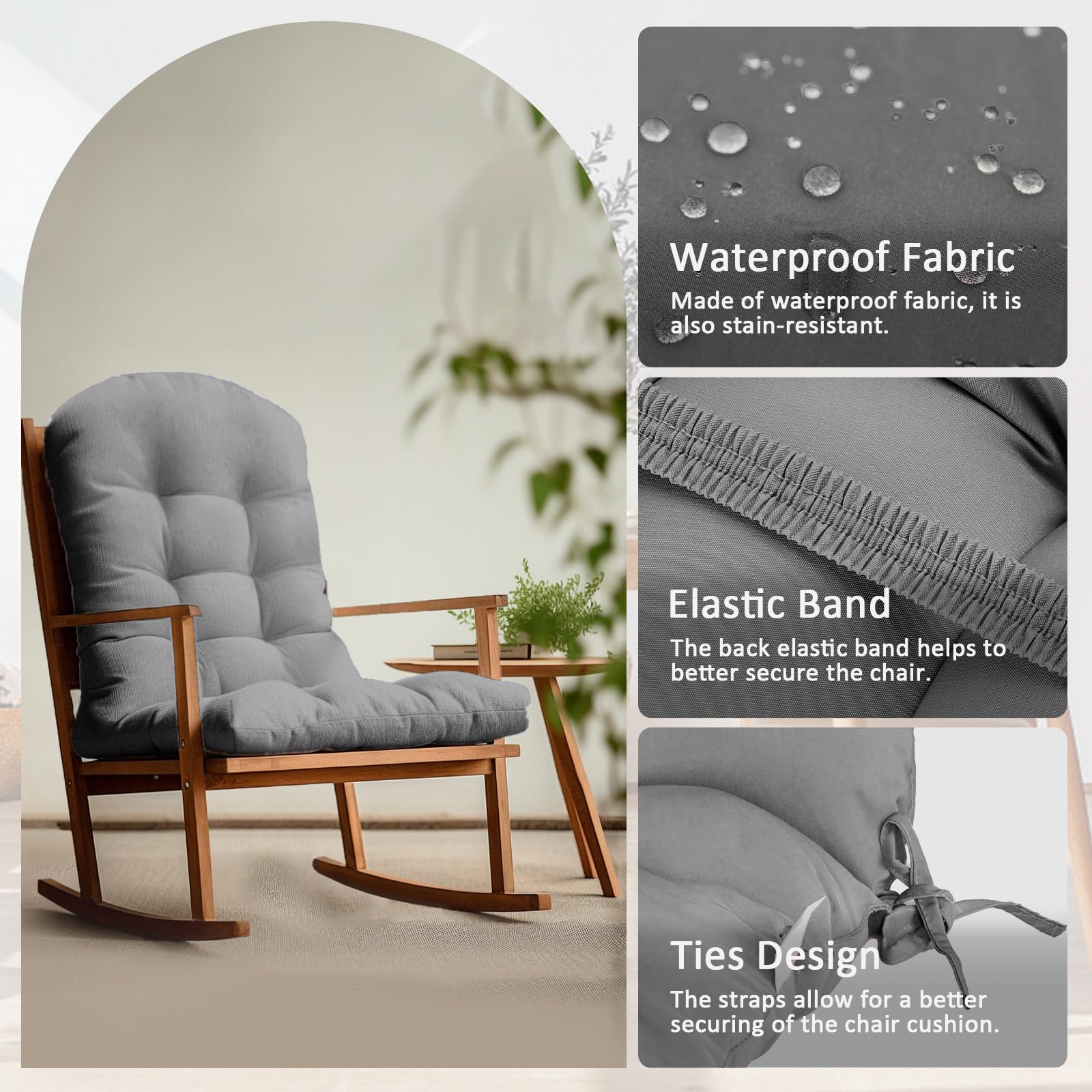 47 x 19 inch Outdoor High Back Chair Cushion,Water Repellent,Fade Resistant,Indoor/Outdoor Pads with Ties,grey