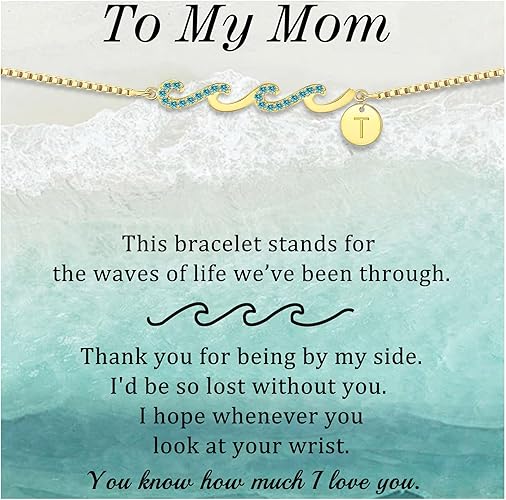 Dainty Gold Bracelet with Initials, Gifts for Women Initial Bracelets for Women Mom Gift Teen Gifts Trendy Stuff Wave Bracelet Grandma Graduation Gifts for Her 2025 Daughter Friend Letter A-Z Birthday Christmas Jewelry