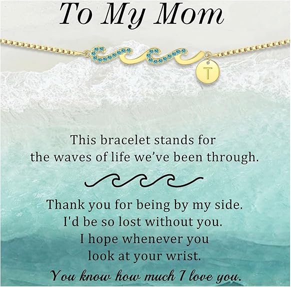Dainty Gold Bracelet with Initials, Gifts for Women Initial Bracelets for Women Mom Gift Teen Gifts Trendy Stuff Wave Bracelet Grandma Graduation Gifts for Her 2025 Daughter Friend Letter A-Z Birthday Christmas Jewelry
