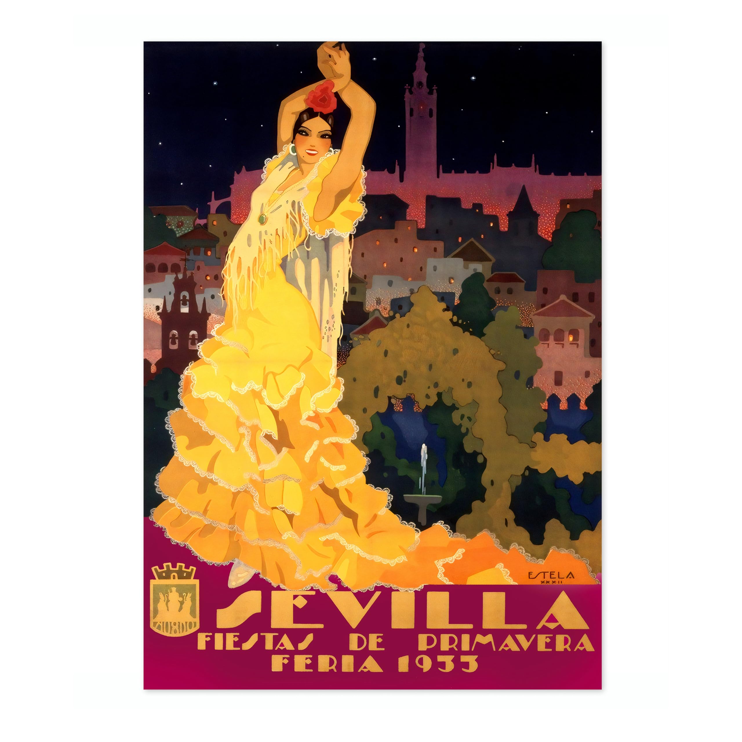 Sevilla, Spain Vintage Spanish Travel Poster, Retro Spain Tourism Print, Decoration Wall Art Seville Landmark Bedroom Decor, A5 (Print Only) - 21x14.8cm