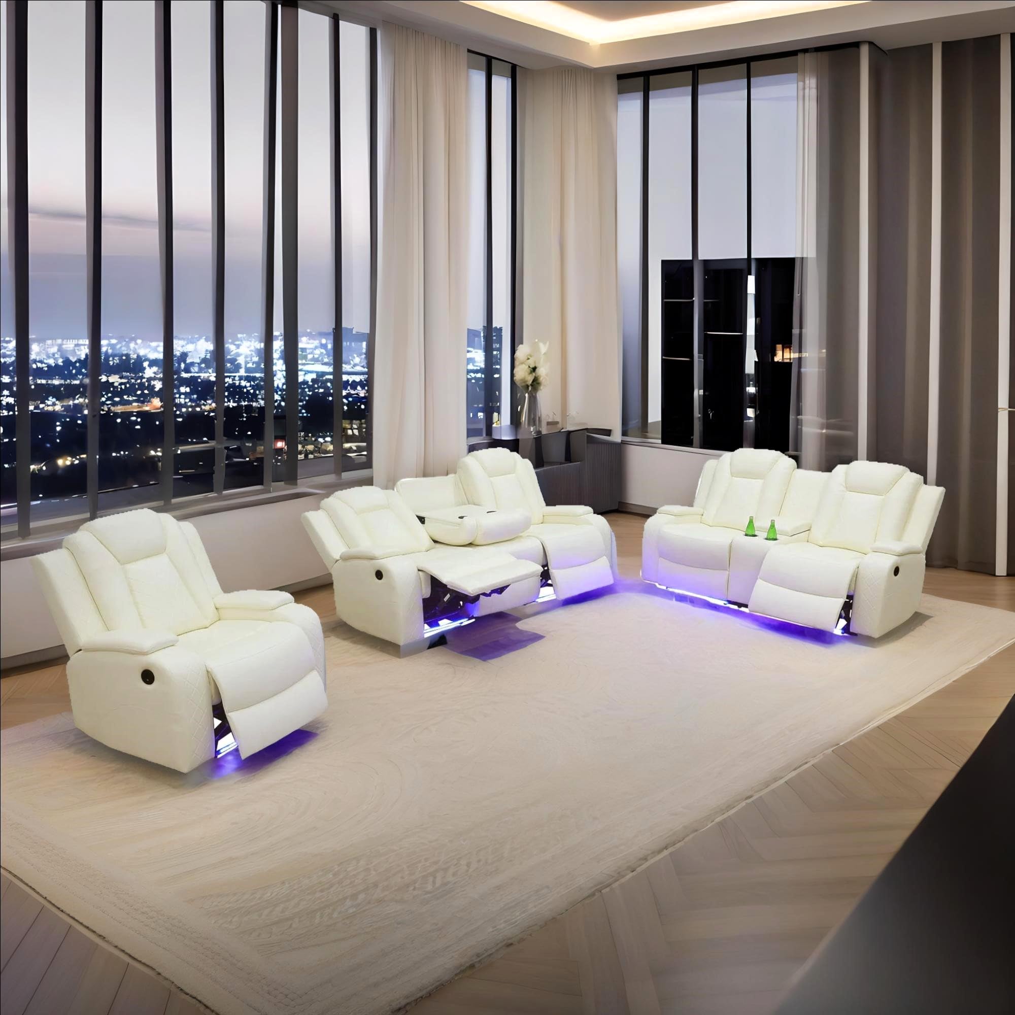 FUOROLA ANO Power Recliner Living Room Set with LED for Living Room, Dormitory, Guest House, Playroom, Airbnb,Apartment