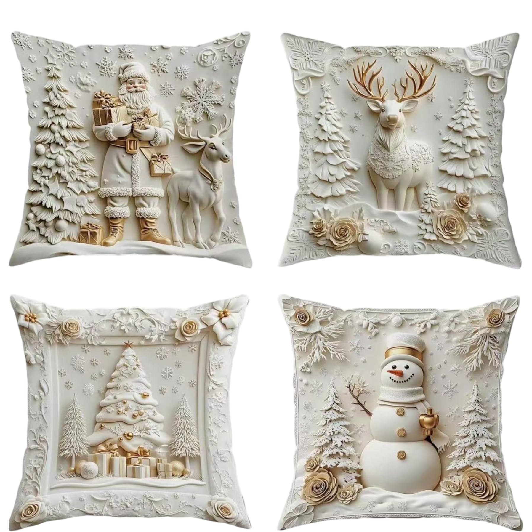 CAKEEYUM Christmas Pillow Covers 18x18 Set of 4 Santa Snowman Elk Winter Pillow Covers Decorative for New Year Holiday Home Decor No Insert Christmas, Throw