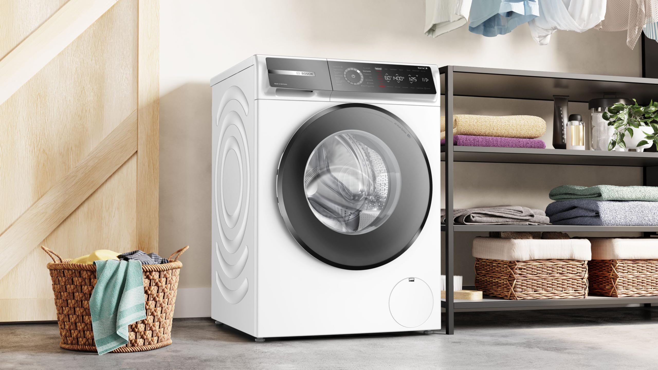Bosch WGB244071, Stiftung Warentest Testsieger*, Serie 8, Smarte Waschmaschine 9 kg, Made in Germany, Fleckenautomaik, Iron Assist reduziert Knitterfalten, Mini Load für Einzelteile, Speed Perfect