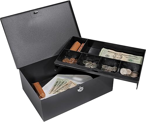Miniatura 3 de BARSKA Caja de efectivo de 12 pulgadas y bandeja de 6 compartimentos con cerradura de llave, color negro