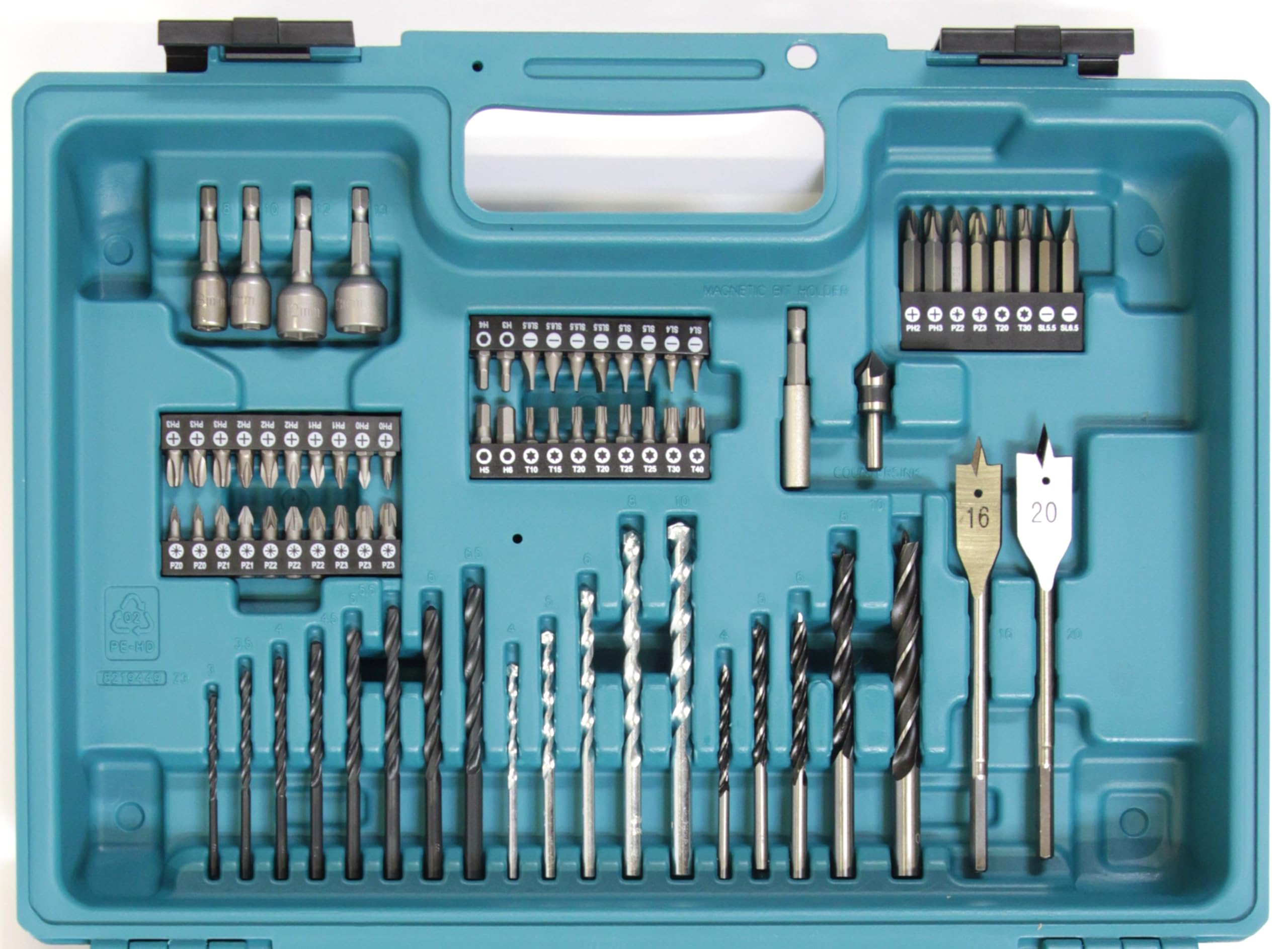 Makita DHP490RFX3 - Trapano avvitatore a percussione a batteria, 18 V/3,0 Ah, 2 batterie + caricatore in valigetta + set di accessori da 74 pezzi