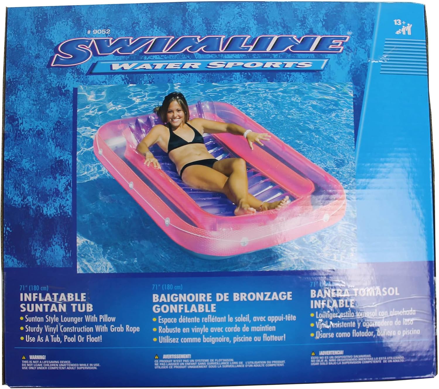 SWIMLINE ORIGINAL Suntan Tub Classic Edition Inflatable Floating Lounger Pink | Personal Tanning Pool Hybrid Lounge | Comfort Pillow | Fill with Water | for Kids & Adults | Reflective Tanning Design