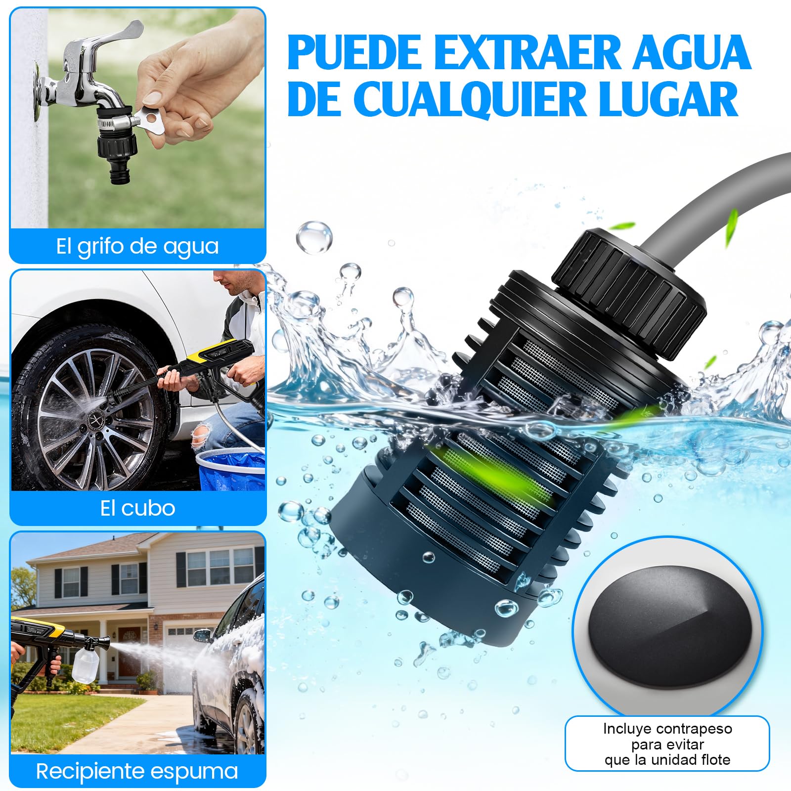 Hidrolimpiadora de Bateria, Pistola de Agua a Presión 45 Bar, Hidrolimpiadora Portatil con 2X Baterías 4000mAh, Boquilla 6 en 1, 5M Tubo, 360L/h para Limpiar Coche, Terraza, Limpieza y Riego