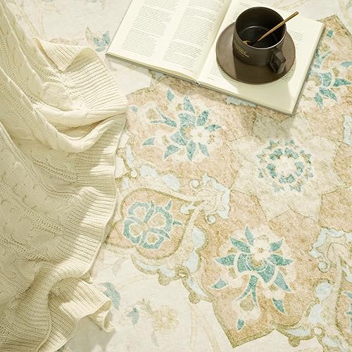 Vista 43 de jinchan Alfombra de pasillo lavable de 2 x 10 pulgadas, estilo vintage, envejecida, para interiores, delgada, tradicional, con estampado floral