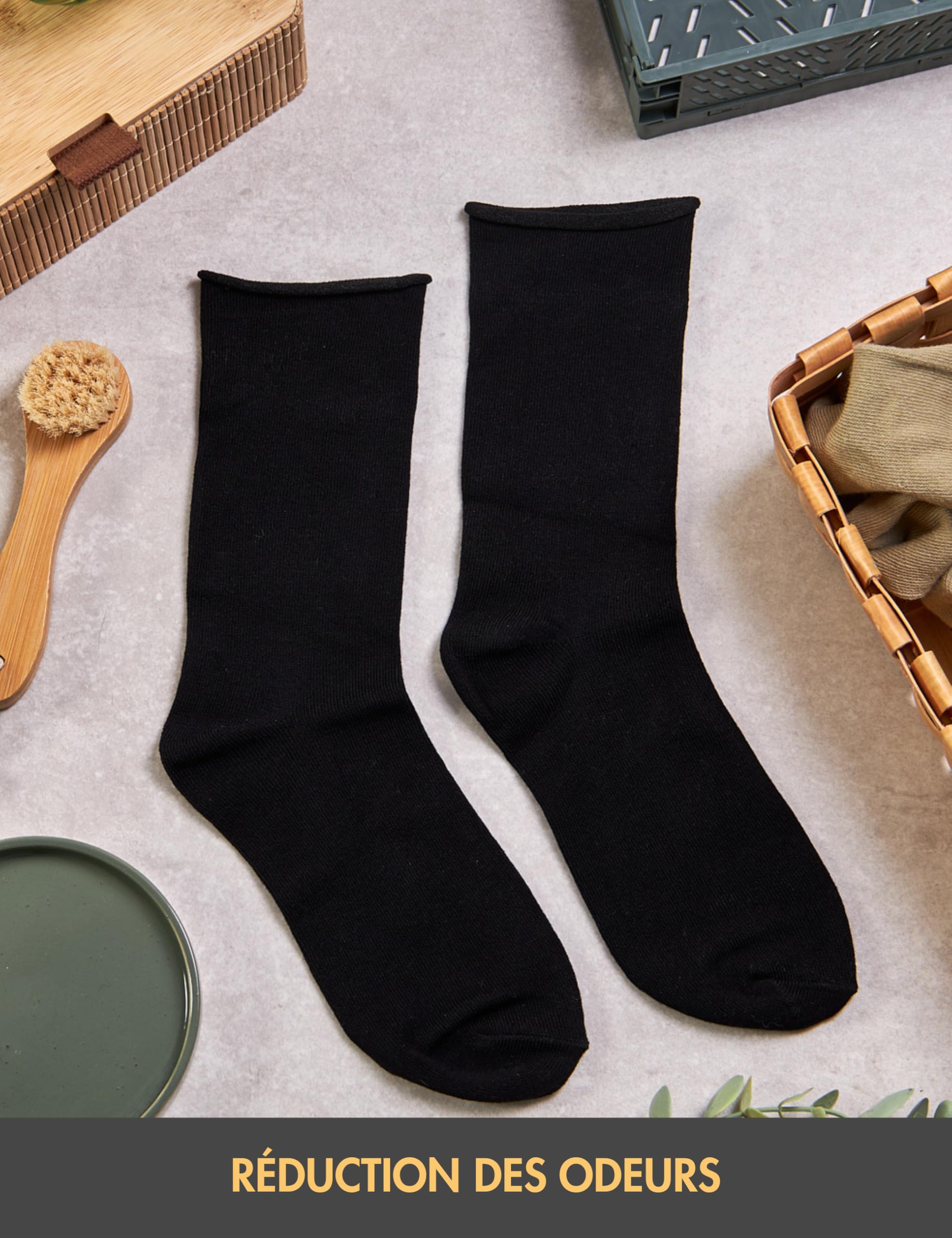 Basic Treasure 5 Paires Chaussettes Bambou Femme, Noir, sans Élastique