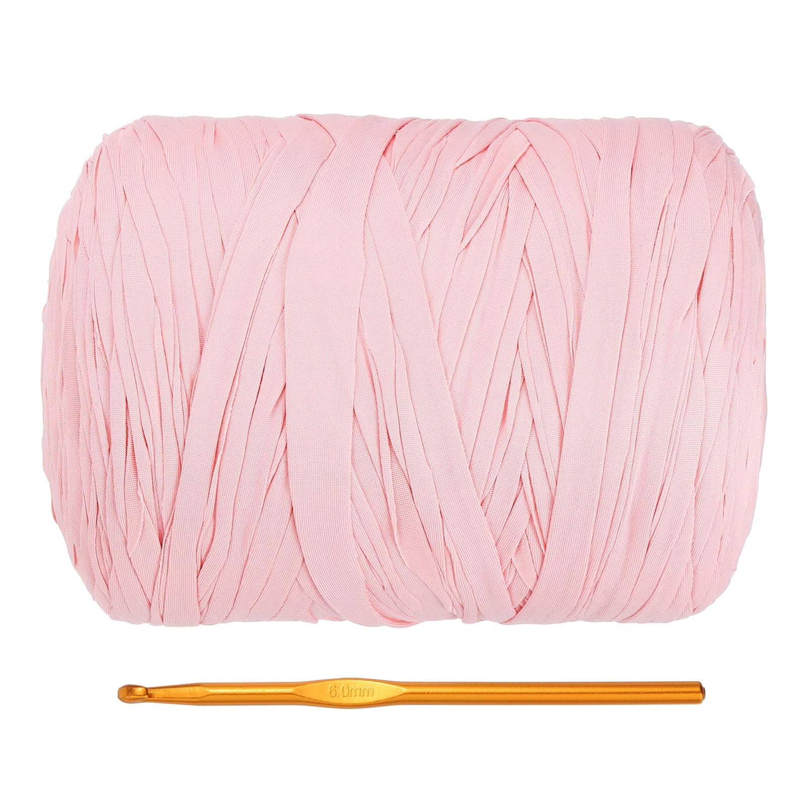PATIKIL T-Shirt Yarn for Crocheting with 1 Crochet Hook, 800g/228 Yards Soft High Elastic Knitting Yarn for Beginner Crochet Bag/Basket/Home Decor(Light Pink)