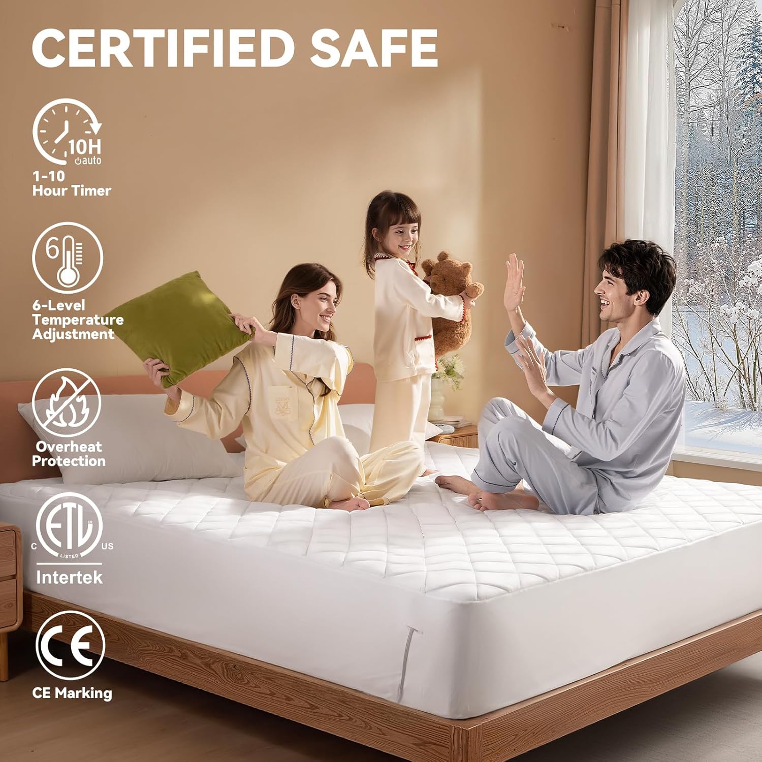 Heated Mattress Pad Queen Size,Dual Control Electric Mattress Pad, 60" x 80",Fast Heating Bed Warmer with 6 Heating Levels & 10H Auto Off,Fit Up to 21" Deep Pocket,ETL & FCC certified,Machine Washable