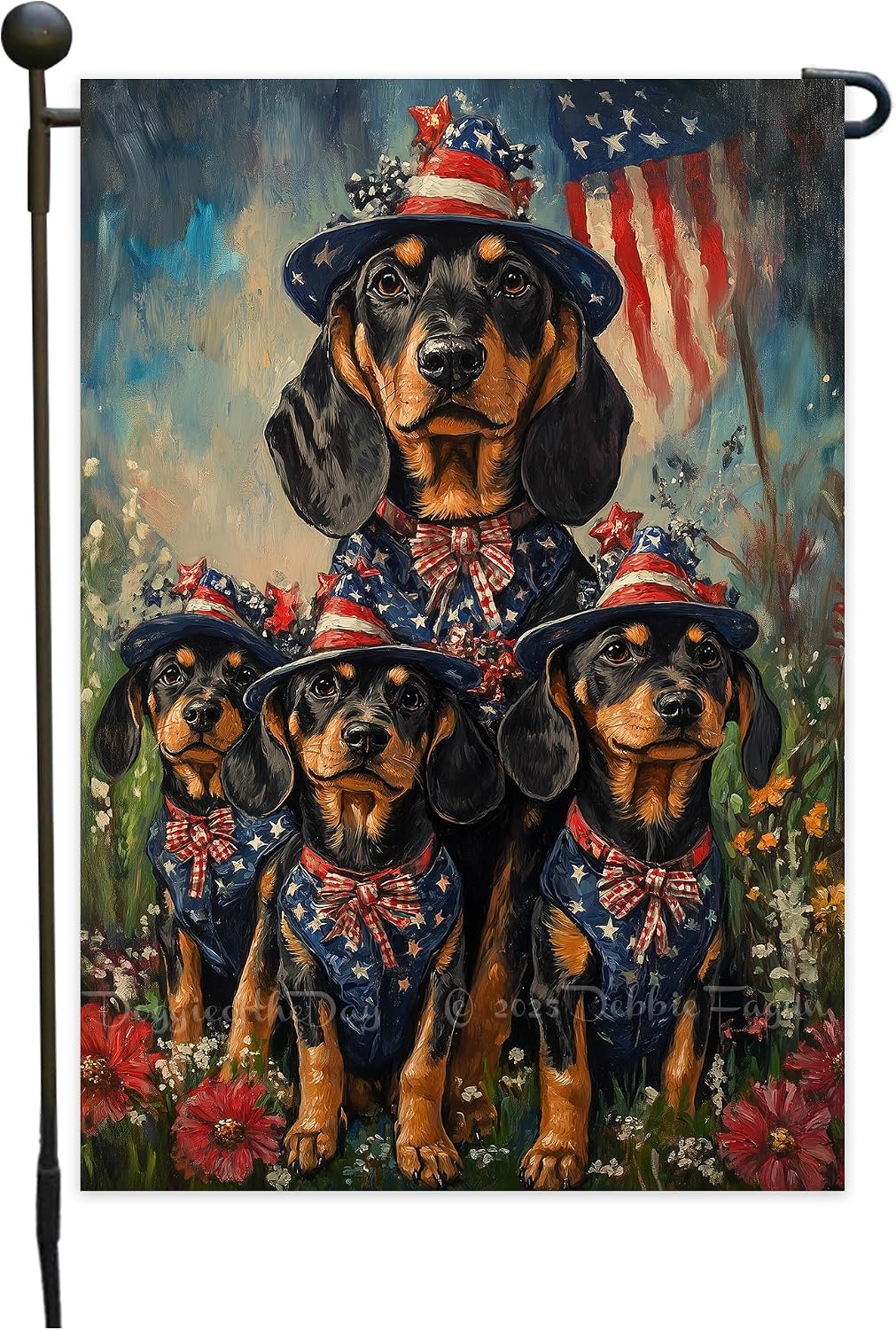 Bluetick Coonhound Dog 4th of July Garden Flag – Personalized Patriotic Yard Decor with Cute Dogs Independence Day Flowers Outdoor Decoration for Lawn, Porch or Patio, 12 1/2"w x 18"h, Double Sided