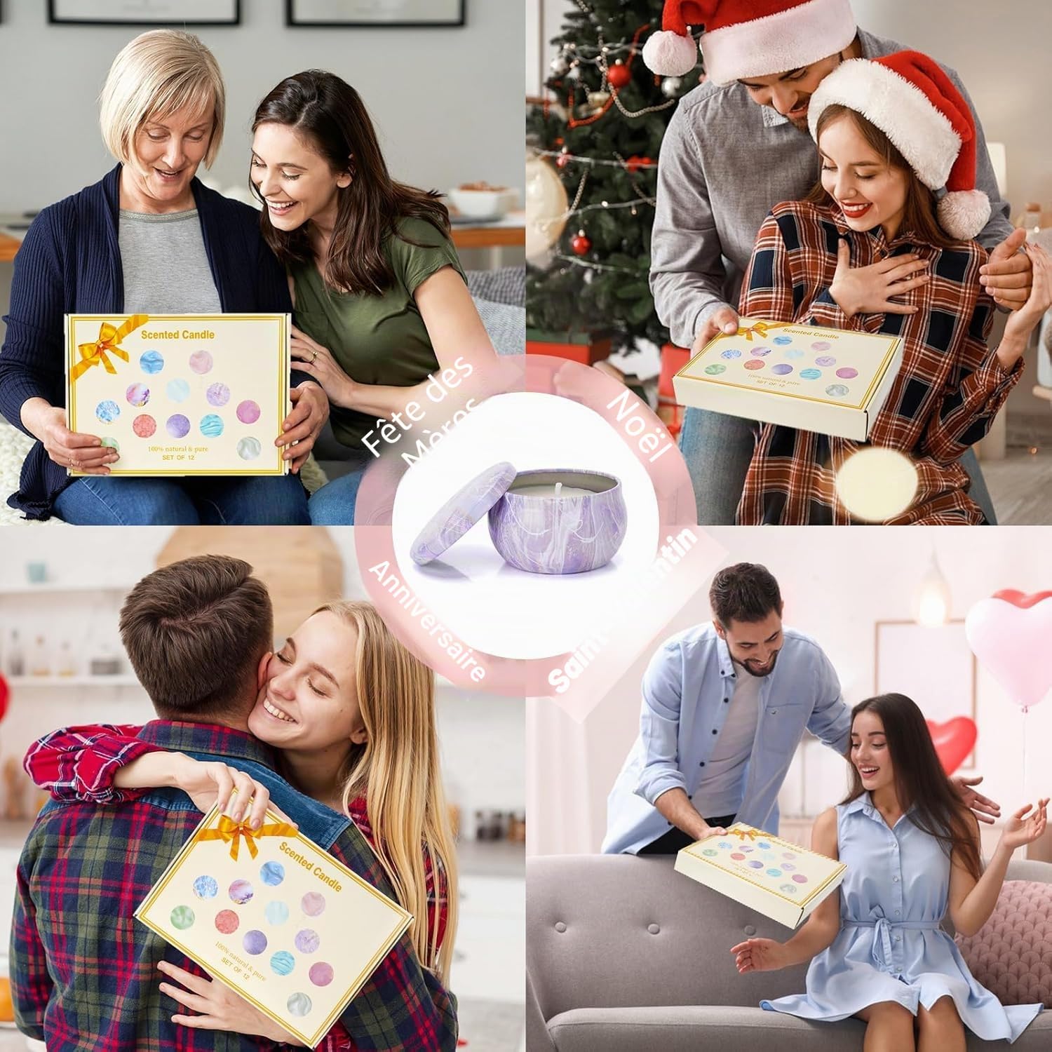Coffret Cadeau de Bougies Parfumées - Lot de 12 Bougies pour la Maison - Set de Bougies d'Aromathérapie en Cire de Soja à Longue Durée - Cadeaux d'Anniversaire pour Femmes - Idées Cadeaux de Noël