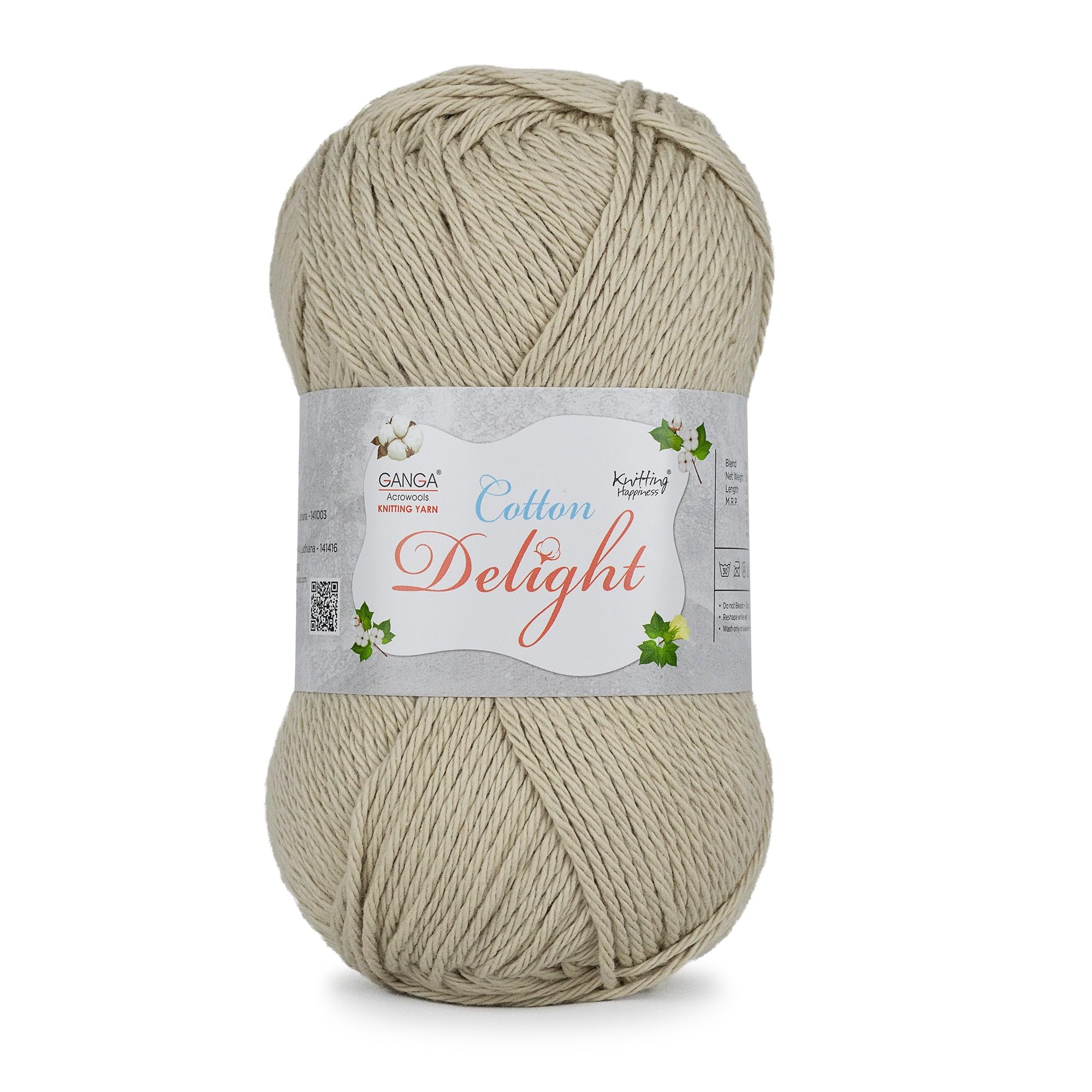 Ganga Acrowools Cotton Delight, Dk Weight Cotton Yarn, Oekotex Class L Certified 100G, 169M (Stonewall Brown)