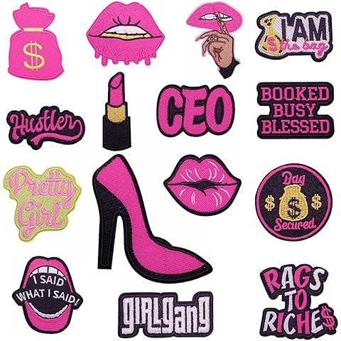 DBChan Girl Power Trucker Hat Iron On Embroidery Patches, Feminism Sew On Patches, Pink Styles Applique Patch for Backpack Jacket Clothes