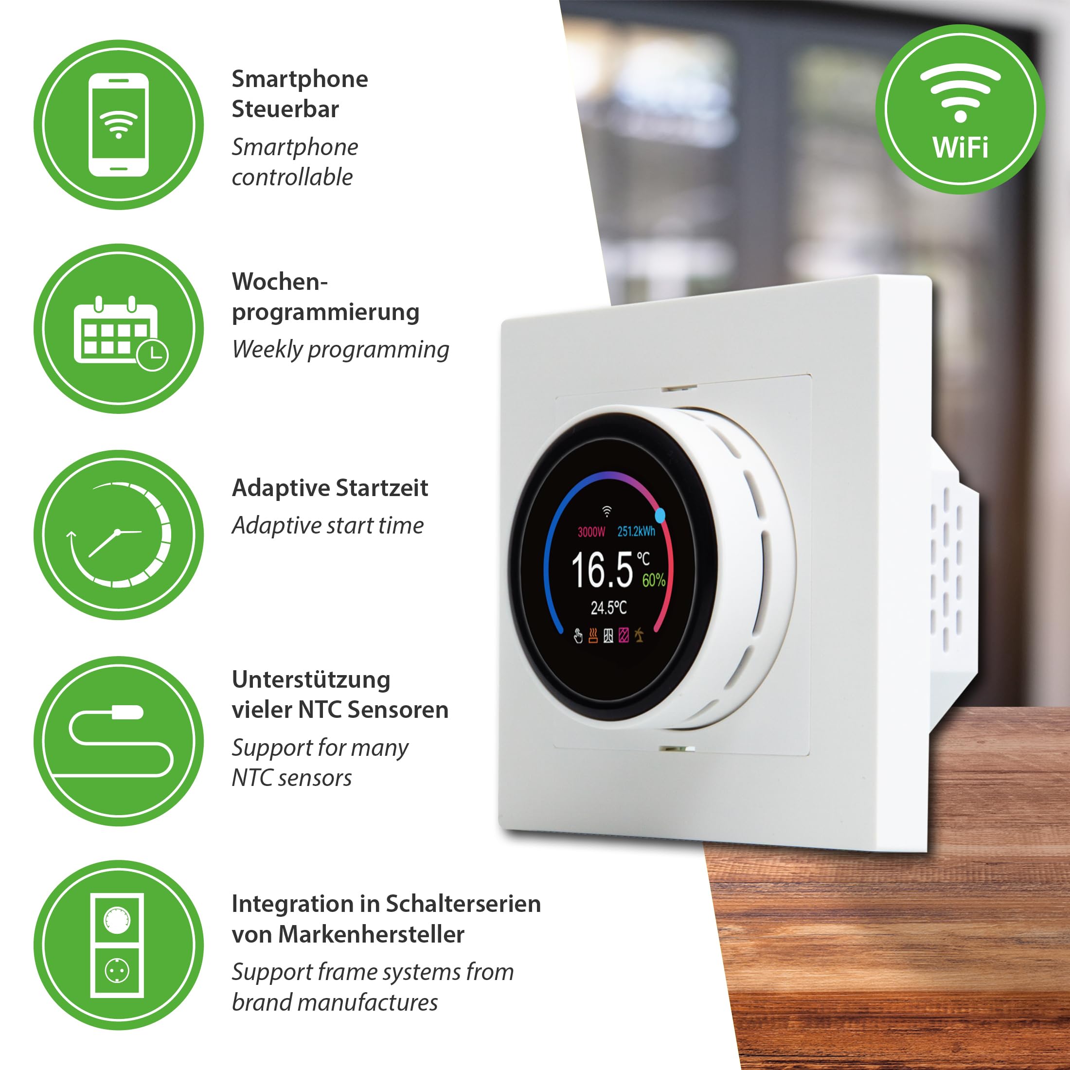 Mi-Heat TH11 WiFi Smart Raumthermostat weiß - für Fussbodenheizung Temperaturregler Thermostat Tuya App