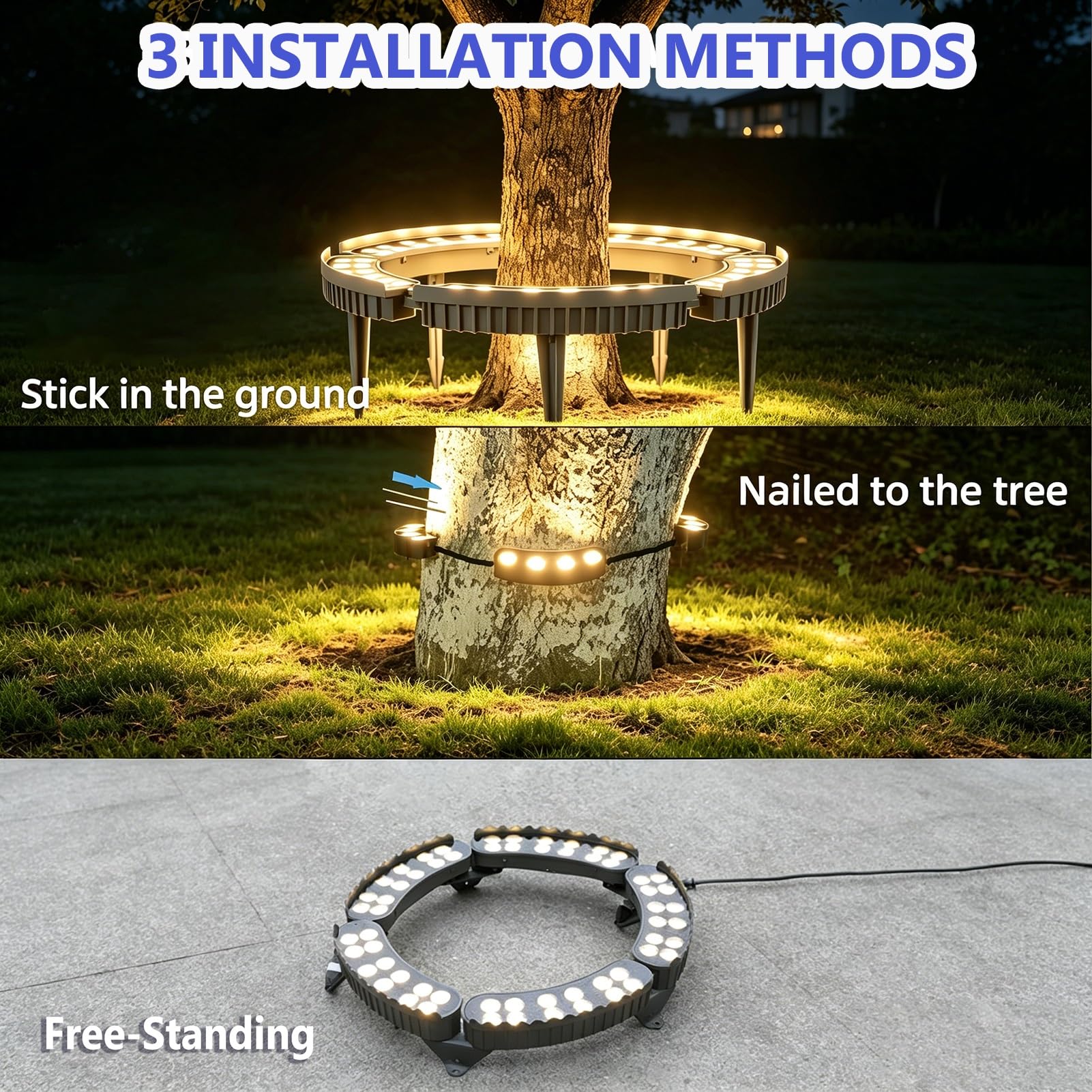Luz De Anillo De Árbol LED De 24 V CC Con Transformador, Iluminación De Árboles Al Aire Libre A Prueba De Agua IP65, Foco De Bajo Voltaje Para Luz De Paisaje(Cool White,7 lights)