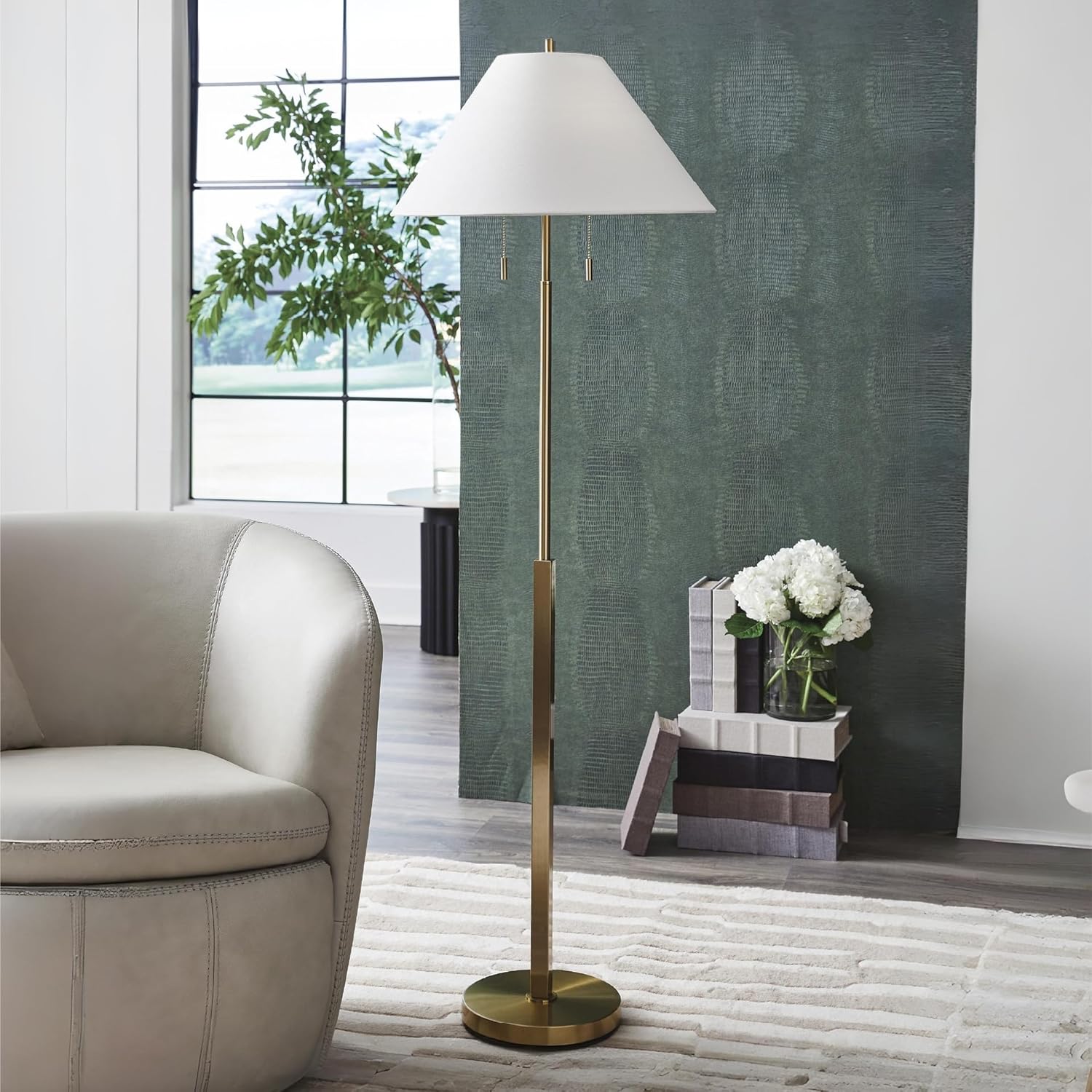 Signature Design by Ashley Haigwood Modern Tall Floor Lamp with Empire Shade, Gold