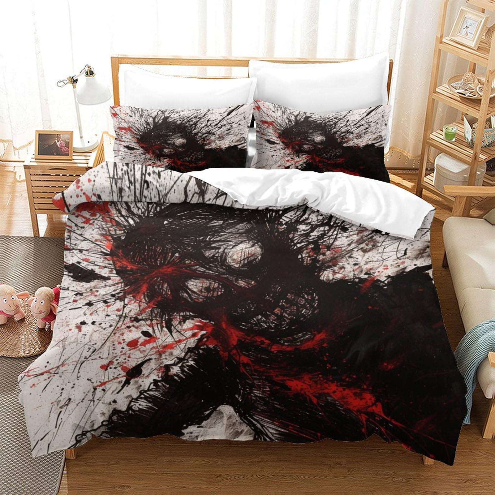 P1s9u7w5y Ghost Splash 3D Printed Dark Abstract Art 3Pcs Microfiber Duvet Cover Set Modern Bedding Set Double（200X200cm）