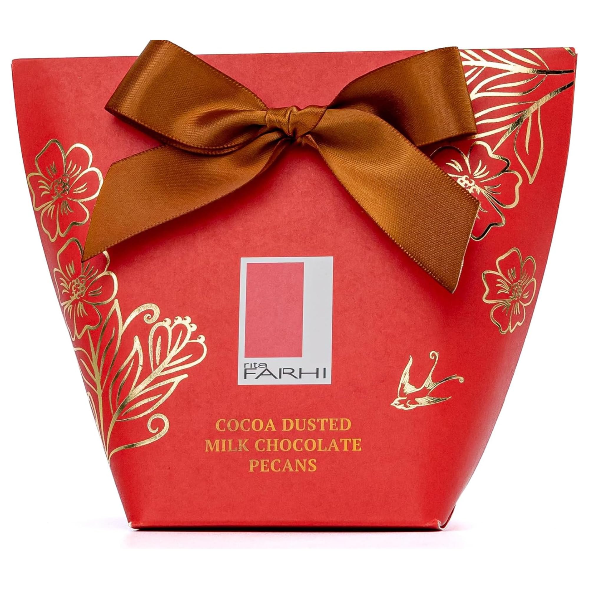 Rita Farhi Cocoa Dusted Milk Chocolate Pecans in Gift Box with Bow, 130g