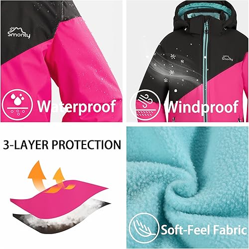 Miniatura 2 de Conjunto de traje de nieve para niñas, chaqueta de esquí de invierno y pantalones con capucha, resistente al viento, impermeable, cálido