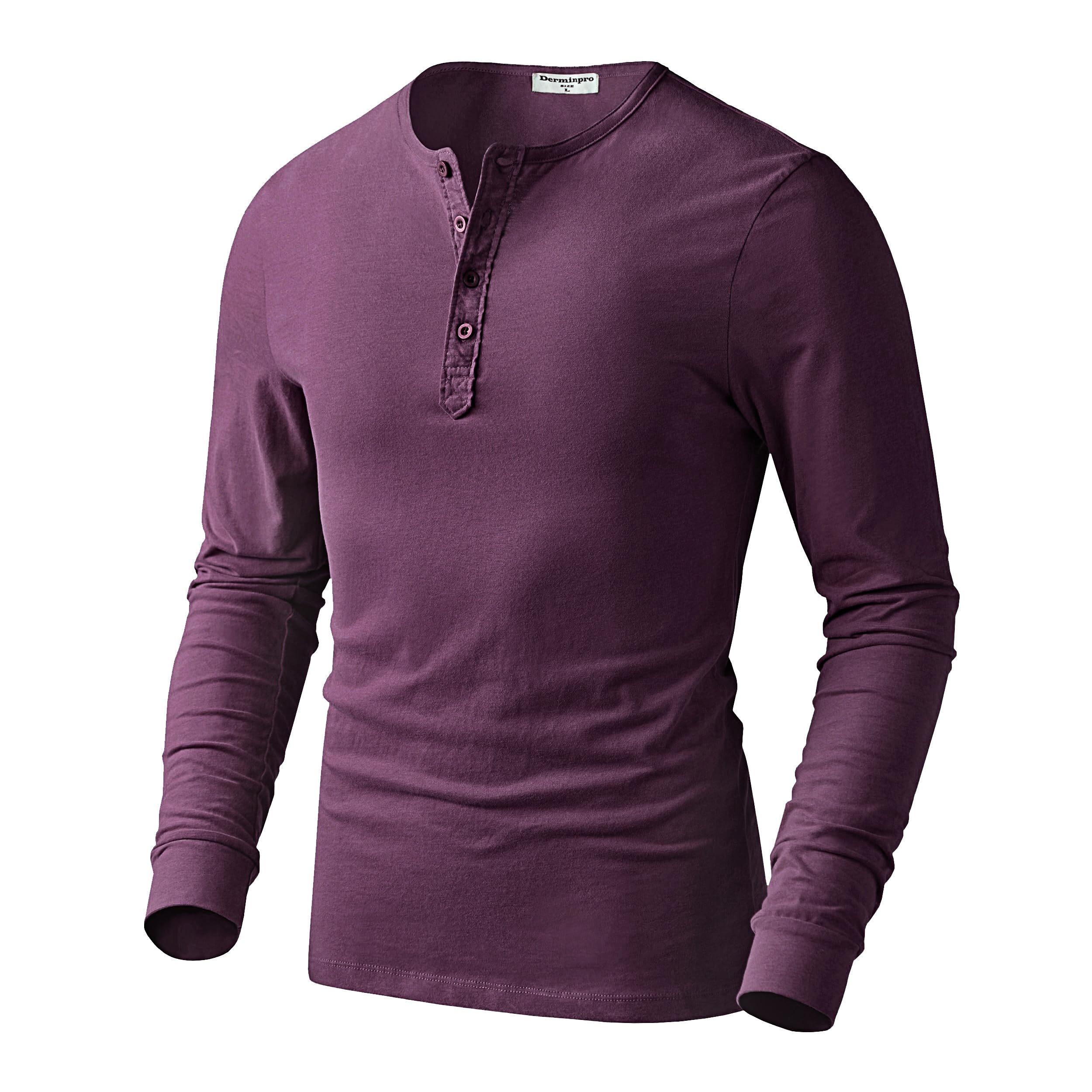 Derminpro Maglietta Henley da Uomo, Elasticizzata, a Costine, a Maniche Lunghe, Morbida