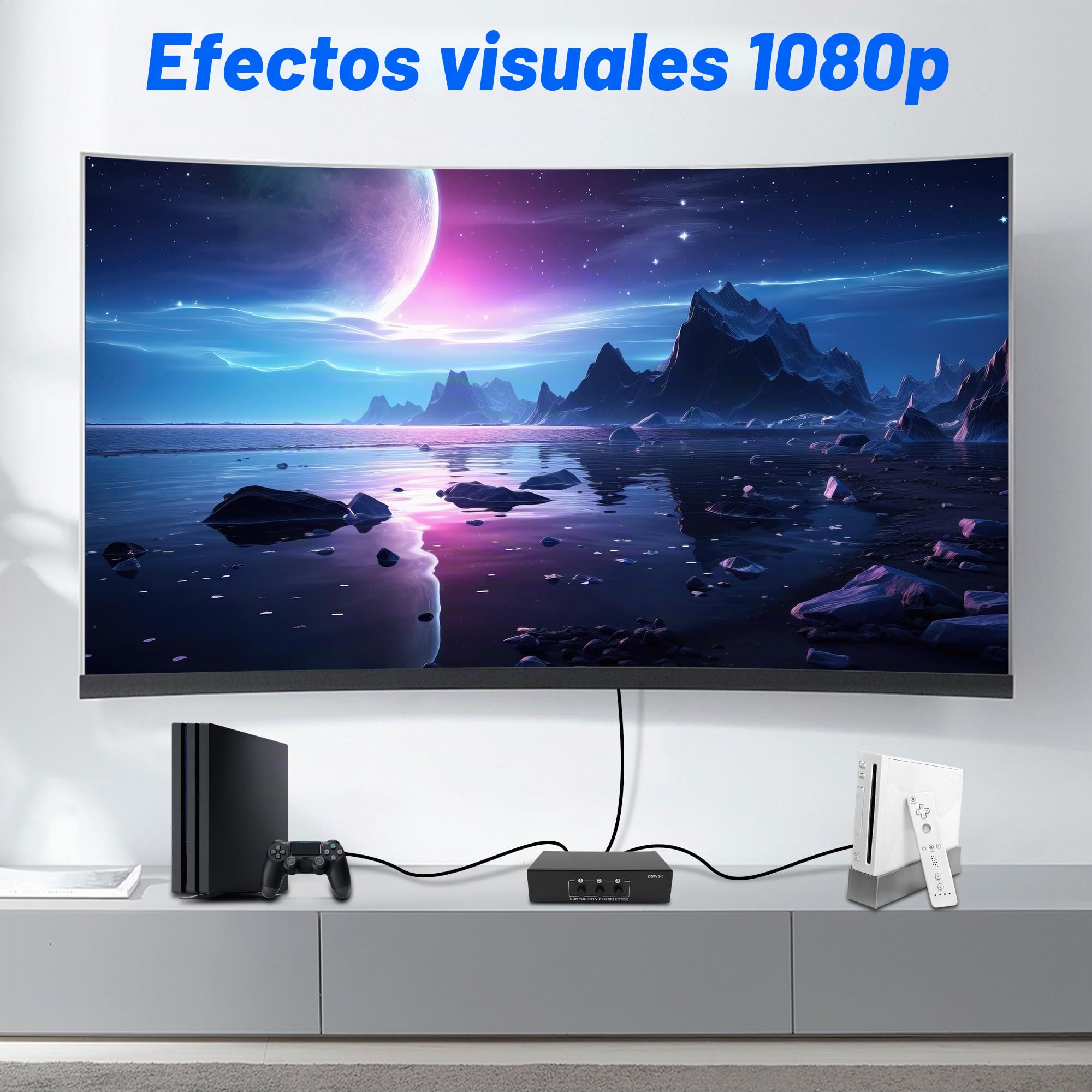XMSJSIY componente AV interruptor de audio 3 en 1 salida compuesto 5 RCA YPbPr RGB interruptor selector AV caja convertidor divisor de 3 vías concentrador 1080P interruptor de vídeo de audio para Xbox