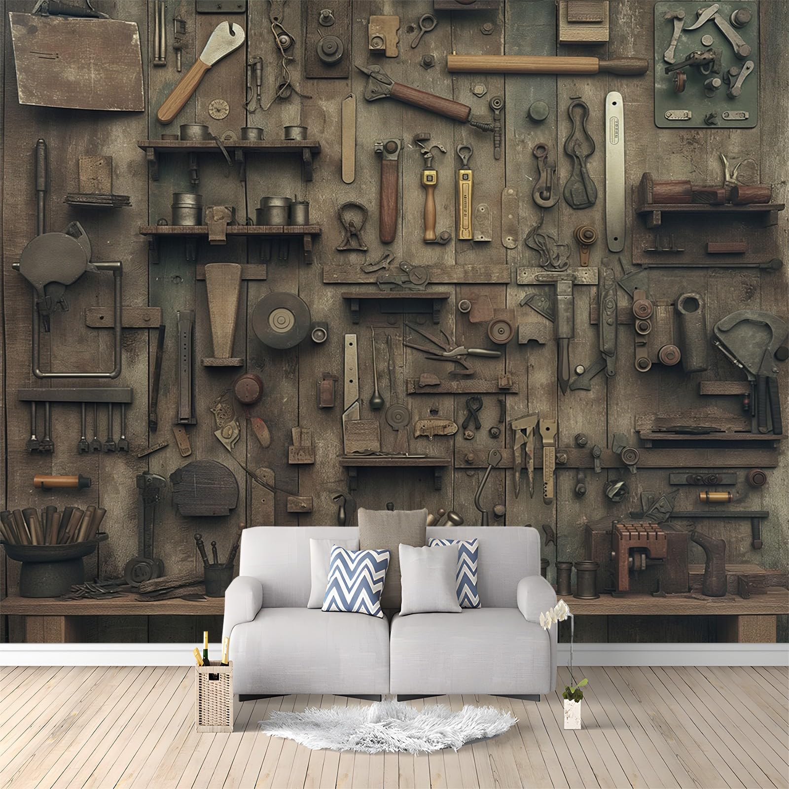 Papier peint panoramique 3D style loft industriel vintage pour un salon moderne