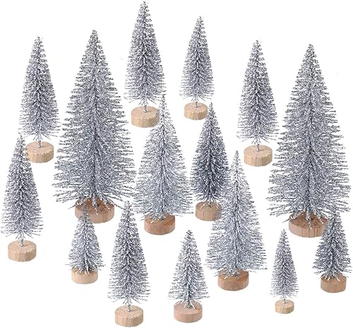Miniatura 7 de 60 piezas de mini árbol de Navidad artificiales de sisal para árboles de nieve, cepillos para botellas, árboles de Navidad, adornos de pinos con