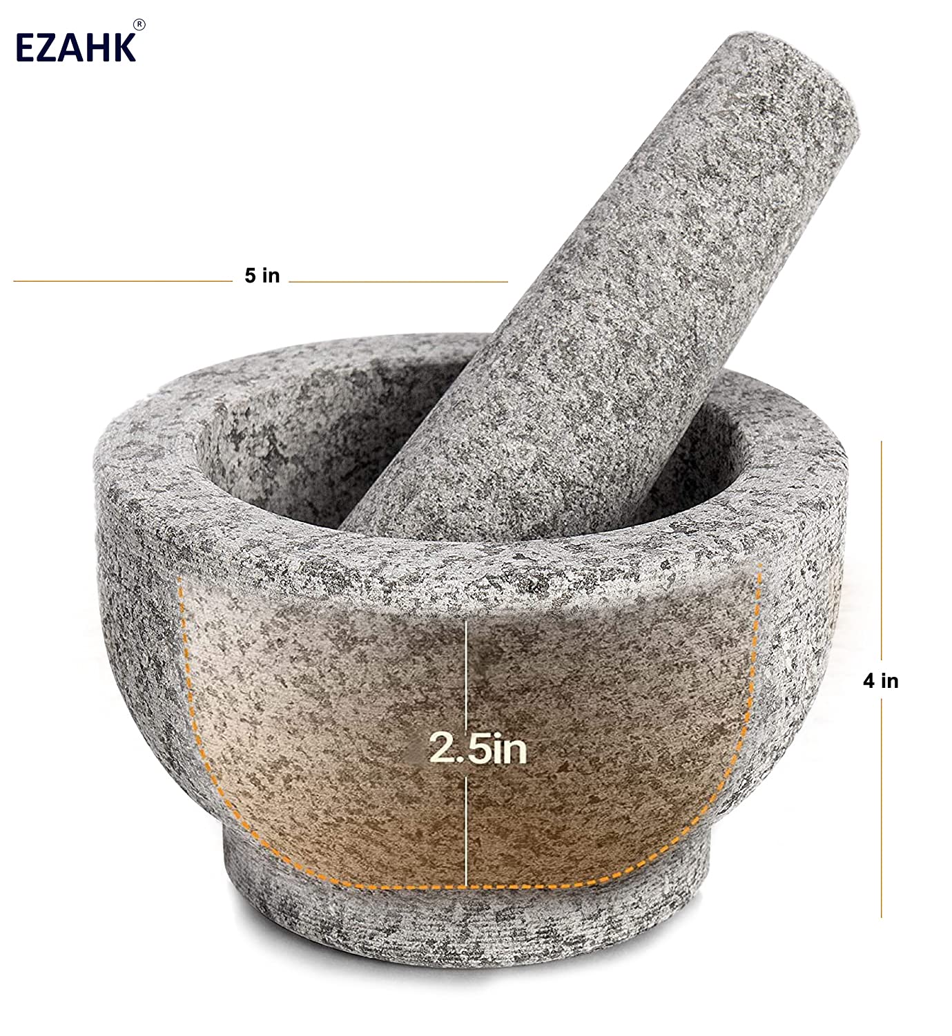 EZAHK Mortar and Pestle Set Bowl Type, Okhli Masher, Khalbatta, Kharal, Mixer, Natural & Traditional Grinder, Musal, Heavy Duty for Kitchen, Home, Herbs and Spices (5 inch Grey) 2