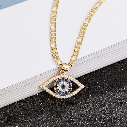 Miniatura 3 de kelistom Evil Eye Necklace for Women 18K Gold Plated Cubic Zirconia Inlay Evil Eye Pendant Necklace 3mm Figaro Chain Necklace 1822 inches