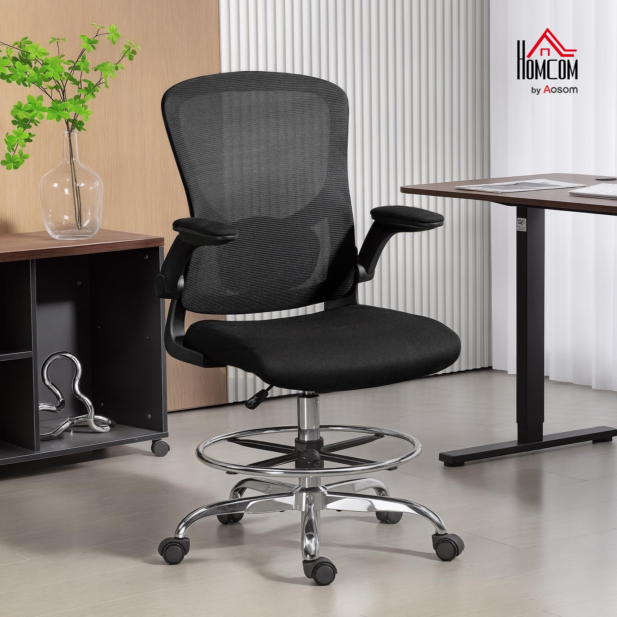 HOMCOM Chaise Bureau Ergonomique Support Lombaire 4D Haute Réglable Noir