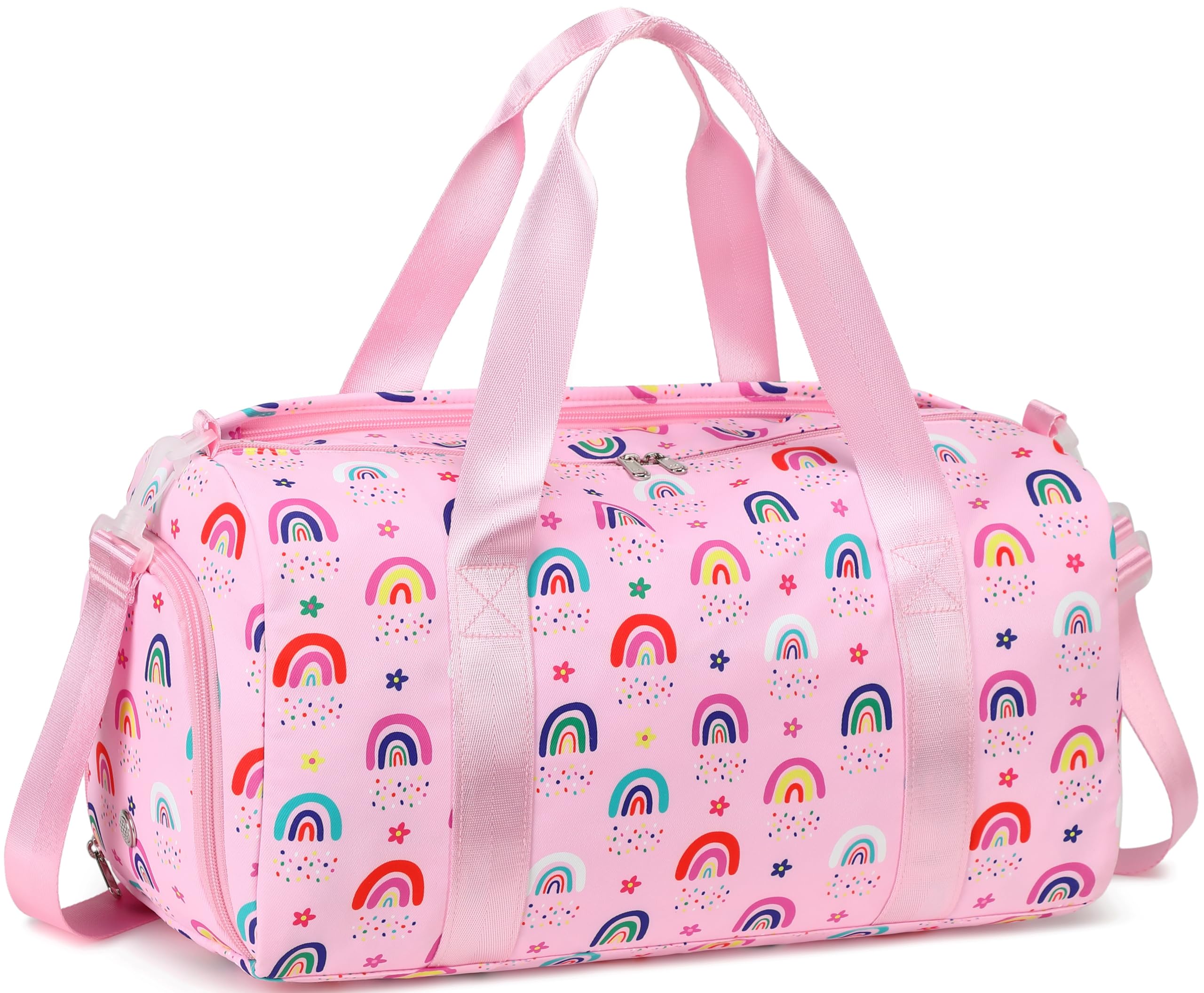 Gym Bag Sports Duffle Bag with Wet Pocket Weekender Overnight Bags with Waterproof Shoe Pouch and Air Hole for Girls Kids Women Workout Travel Bags (Rainbow)
