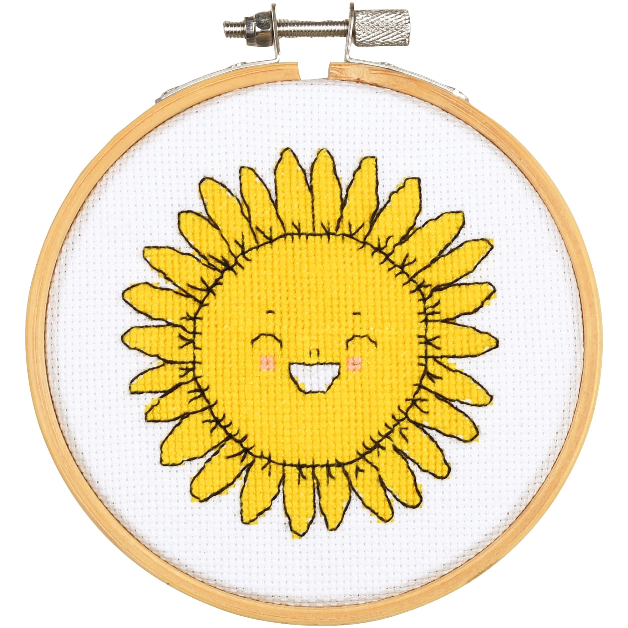 Vervaco Sunflower Embroidery Kit with Hoop DIY Decoration DIY Creative Kit Crafts Wall Art Embroidery Kit Beginners Gift Approx. 10 x 10 cm Cross Stitch Embroidery
