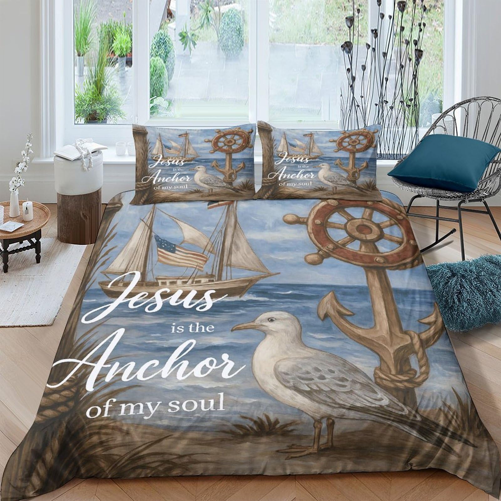 Ctjqhvkz Style-8 3D Printed Nautical Seagull Fitted Sheet Microfiber Soft Breathable Anchor Ocean Bed Cover For Bedroom Guest Room Decor Single（135X200cm）