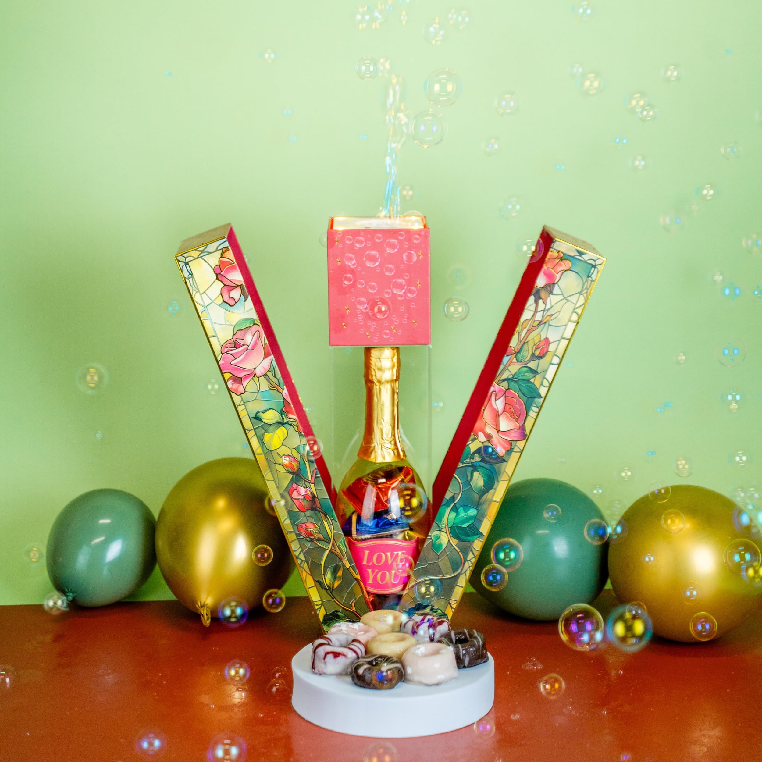 Rose Bubble Surprise Gift Box by Send A Cake, Ready to Gift, No Assembly Required with 8 Mini Cake Donuts – Unique Unboxing Gift for Women, Men, Sister, Mom, Dad, Best Friend, Adults, Kids – Ideal for Birthdays, Anniversaries & All Occasions