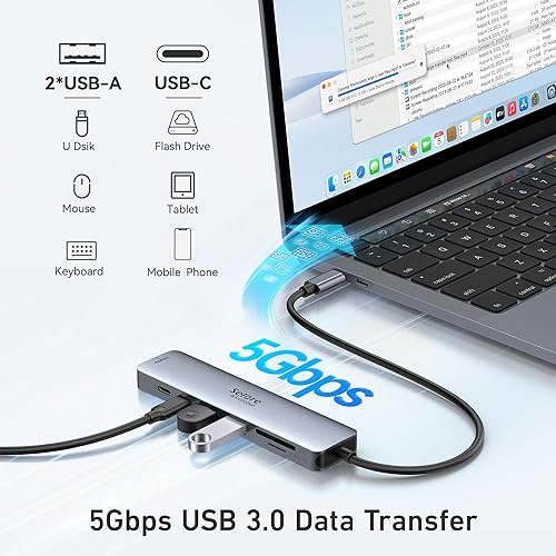 Miniatura 5 de Adaptador HUB USB C HDMI para MacBook Pro/Air, dongle USBC 7 en 1 con HDMI, lector de tarjetas SD/TF, puerto de datos USB C, 100W PD y 2 USB 3.0
