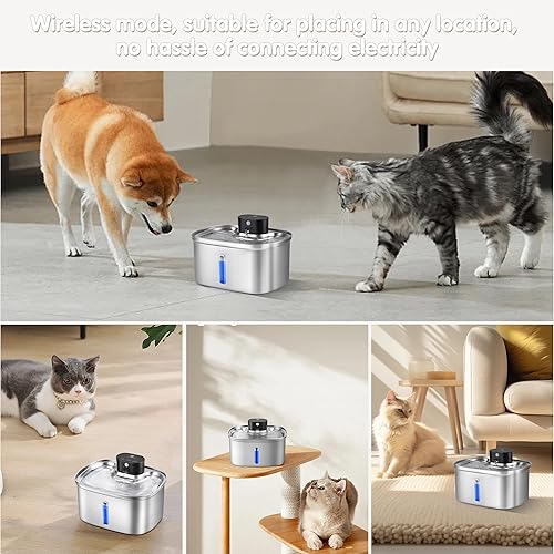 Miniatura 5 de Fuente de agua automática de acero inoxidable para mascotas de 5 l169 onzas para gatos y perros, fuente inalámbrica para beber perros y gatos con
